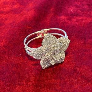 Elegant Silver Floral Bracelet with rhinestones never wore no missing stones